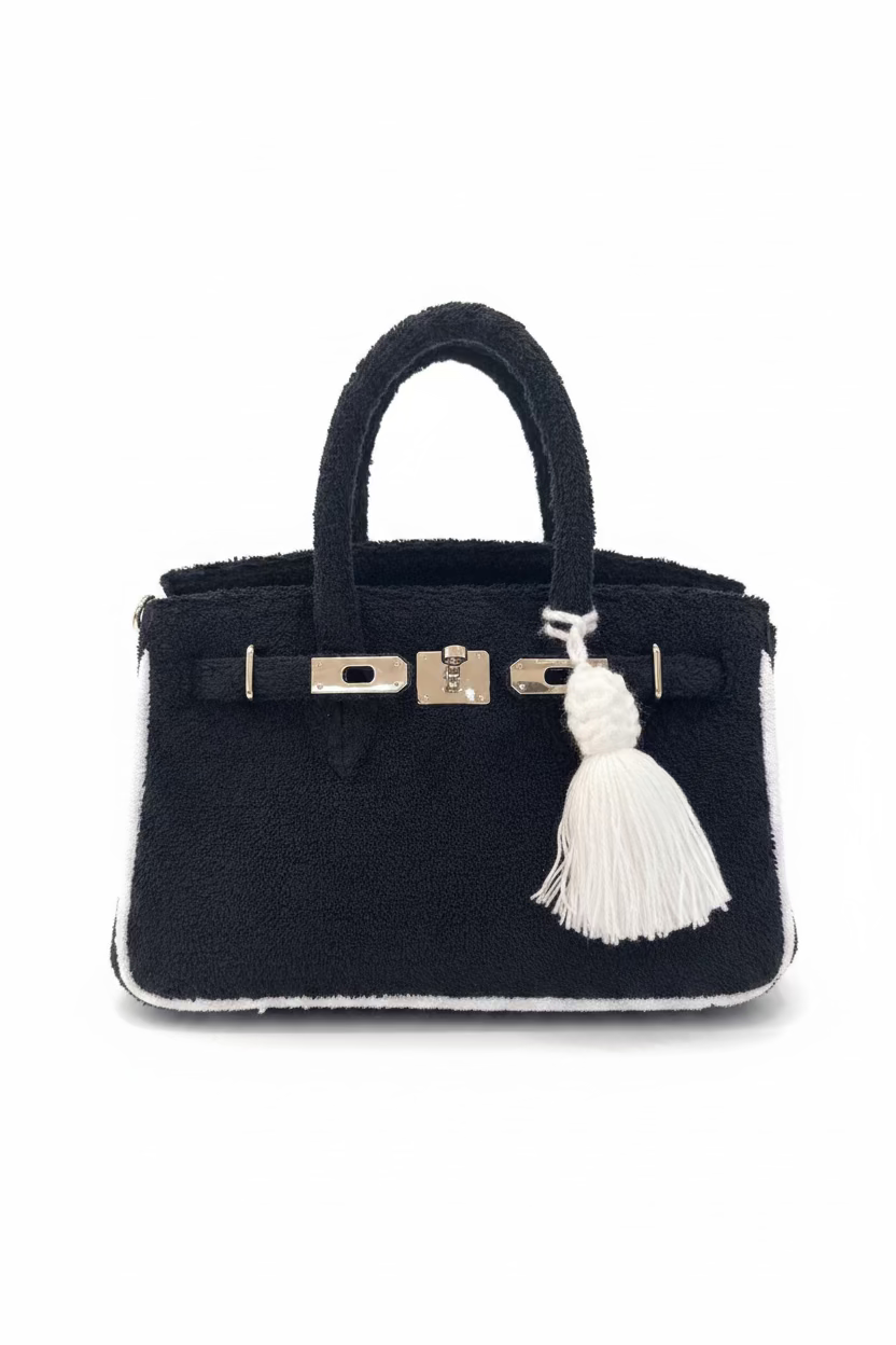 Cabas Terrycloth Beach Tote, Black-White