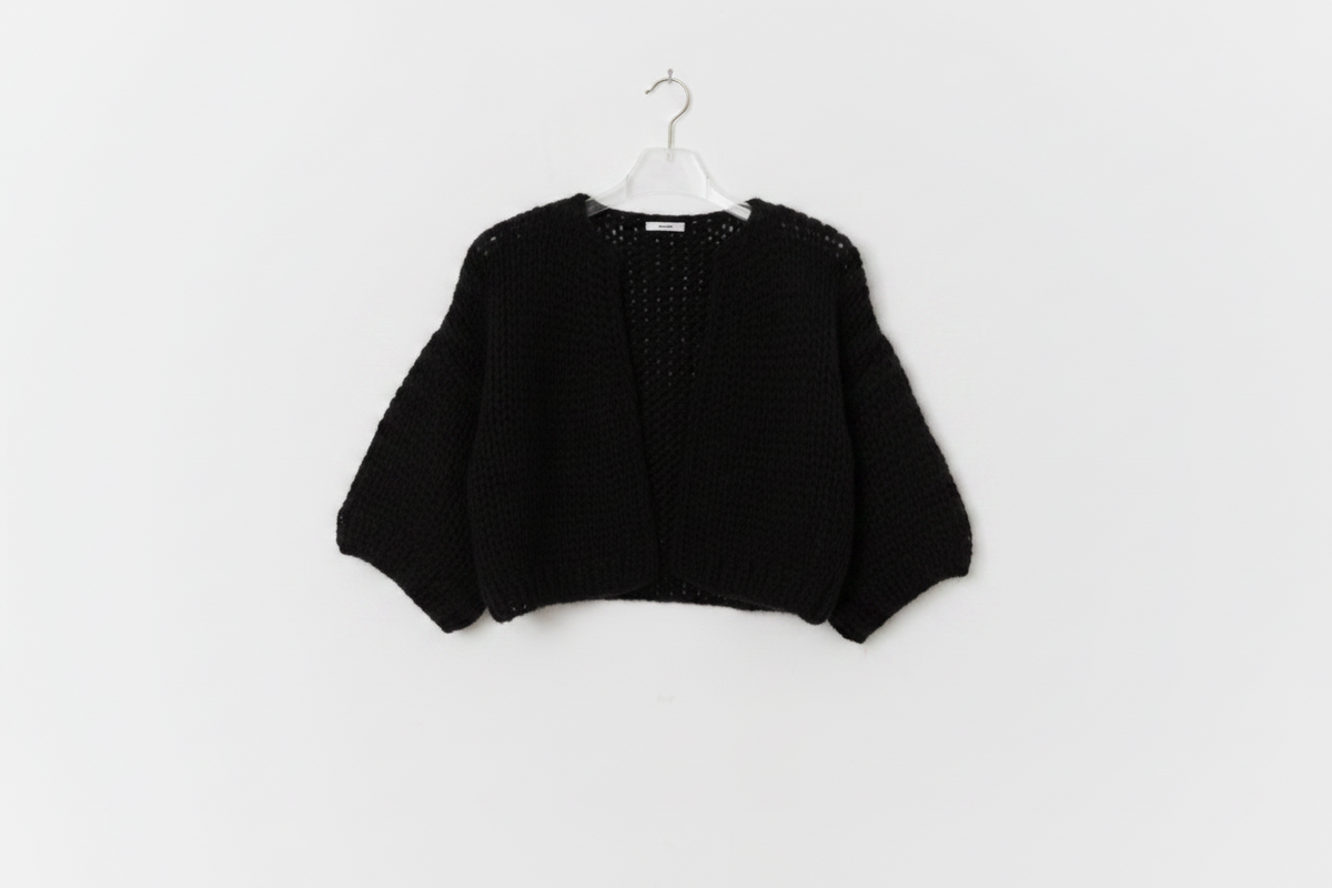 Alpaca Short Sleeve Cardigan - Black